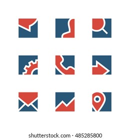 Business simple vector logo set - chat, man, search, gear, phone, arrow, mail, address and graph