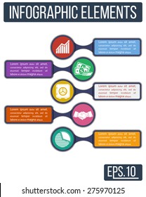 Business. Simply infographic step by step template with integrated icons of development, investment, safety, bargain and statistics. Vector illustration. 