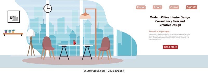 business sitting office desk modern co-working space vector illustration design background