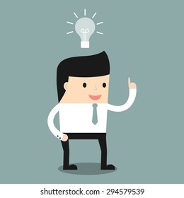 Business situation. Businessman get a new idea. Vector illustration.