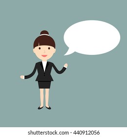 Business situation. Businesswoman with speech bubble for your text. Vector illustration.