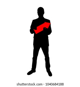 Business situation - standing businessman, diagram, progress presentation, silhouettes