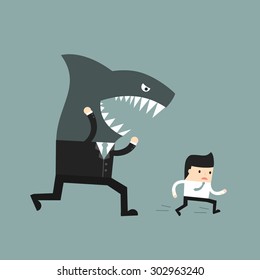 Business situation. The worker runs away from a screaming boss. Vector illustration.