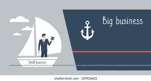 Business size comparison or enlargement. Big and small business difference concept, large corporation, vector illustration