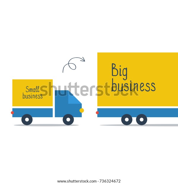 ビジネス サイズの比較または拡大トラック配送サービス 物流輸送会社のベクターイラスト のベクター画像素材 ロイヤリティフリー