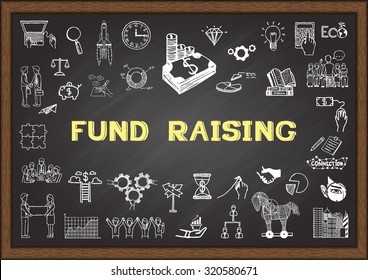 Business sketch about fund raising on chalkboard.