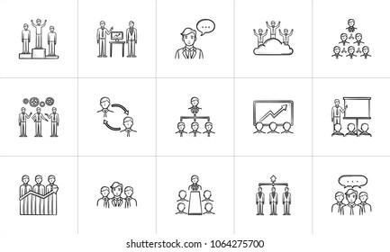 Business sketch icon set for web, mobile and infographics. Hand drawn Business vector icon set isolated on white background.