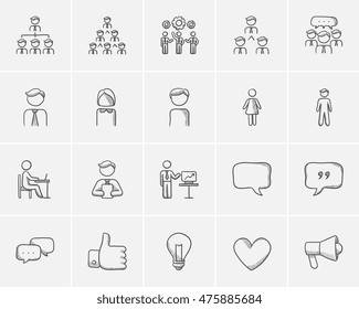 Business sketch icon set for web, mobile and infographics. Hand drawn business icon set. Business vector icon set. Business icon set isolated on white background.