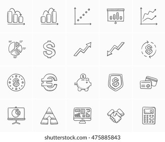 Business sketch icon set for web, mobile and infographics. Hand drawn business icon set. Business vector icon set. Business icon set isolated on white background.