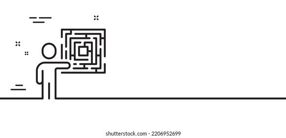 Business skill line icon. Person with maze sign. Solution labyrinth symbol. Minimal line illustration background. Business skill line icon pattern banner. White web template concept. Vector
