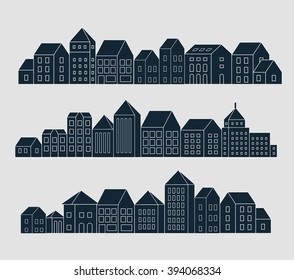 Business Skyscrapers poster design vector template. Line Art City Life Commercial Properties Linear outline real estate concept.  cityscape banner idea.