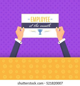 Business Slogans and Motivation Quote Text, Employee of The Month Concept Flat Style Illustration