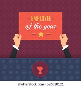 Business Slogans and Motivation Quote Text, Employee of The Year Concept Flat Style Illustration