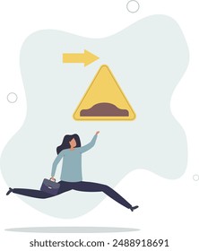El negocio se ralentiza debido a obstáculos, dificultad o límite de velocidad, tenga cuidado con la crisis por delante o la recesión, diseño plano. ilustración con personas.