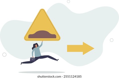 Business slow down due to obstacles, difficulty or speed limit, beware of crisis ahead or recession, economic depression concept.flat characters.