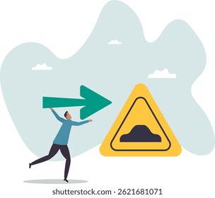 Business slow down due to obstacles, difficulty or speed limit, beware of crisis ahead or recession, economic depression.character for design.