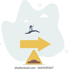 Business slow down due to obstacles, difficulty or speed limit, beware of crisis ahead or recession, economic depression concept. character life .