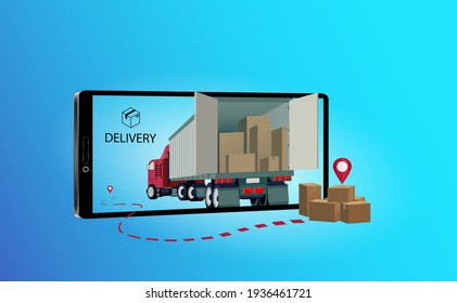 Business smart phone technology with logistics and delivery service online cargo import export transportion order instant shipping on mobile from warehouse storage to customer for vector illustration