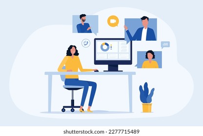 business smart working with online video conference meeting concept and business team working from anywhere with internet technology.	
