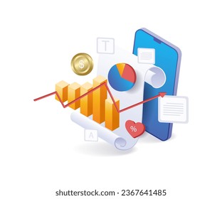 Business smartphone analysis application flat illustration