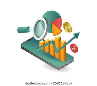 Business smartphone graph data analyst concept illustration
