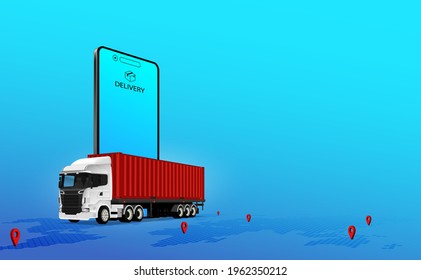 Business smartphone technology with logistics and delivery service online cargo import-export transportation order instant shipping on mobile from warehouse storage a customer for vector illustration