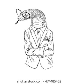 business snake, furry art illustration, fashion animals