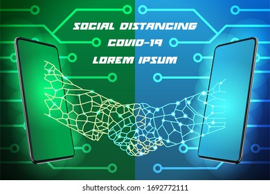 Business Social Distancing and Crisis Concept COVID-19: There are two handsets from hand-held phones for Negotiate business. Corona virus protection