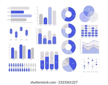 Business and social information infographic chart design template set. Elements kit. Visual data presentation. Editable bar graphs and circular diagrams collection. Myriad Pro font used