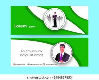 Business Social Media Banner or Header Design Set in Green and White Color.