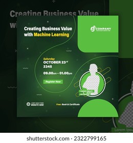 Business social media content artificial intelligence webinar template. Layout  poster online course university technology. Creative modern  banner, poster, flyer, background design digital marketing 