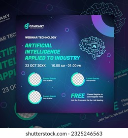 Business social media content artificial intelligence webinar template. Layout  poster online course university technology. Creative modern  banner, poster, flyer, background design digital marketing 