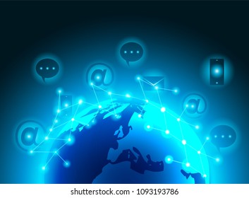 Business social media networking service concept. global with social media networking communicate global network connection. World map and line composition. blue background,Vector