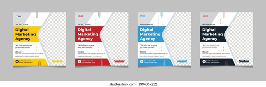 Business Social Media Post Banner and Square Flyer Templates. Red, Black, Blue, and Yellow background Color With Shape.