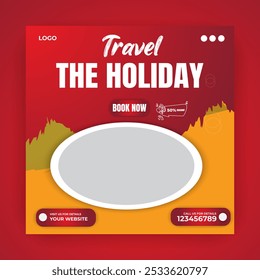Business social media post and travel holiday or tour ad design template