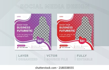 Business social media post, Webinar social media template collection. Modern banner, Creative Digital Marketing design. Square Flyer Template with Editable, Instagram post story web banner.