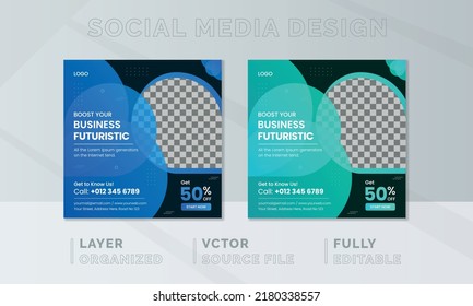 Business social media post, Webinar social media template collection. Modern banner, Creative Digital Marketing design. Square Flyer Template with Editable, Instagram post story web banner.