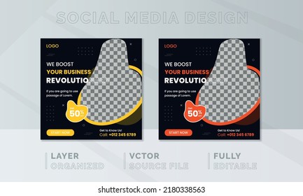 Business Social Media Post, Webinar Social Media Template Collection. Modern Banner, Creative Digital Marketing Design. Square Flyer Template With Editable, Instagram Post Story Web Banner.