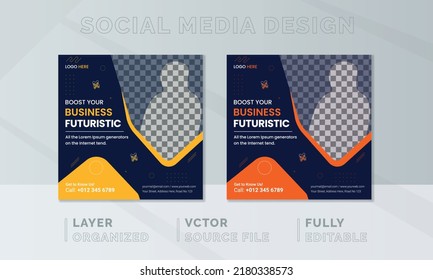 Business social media post, Webinar social media template collection. Modern banner, Creative Digital Marketing design. Square Flyer Template with Editable, Instagram post story web banner.