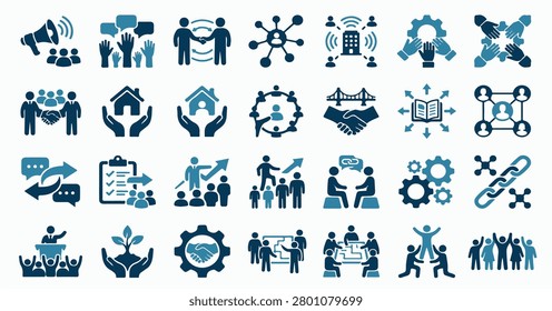 Business and social networking concept blue icon set vectors with vectors