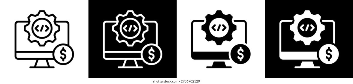 Conjunto de iconos de software de negocios en Colección de estilo lleno en blanco y negro