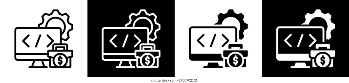 Conjunto de iconos de software de negocios en Colección de estilo lleno en blanco y negro