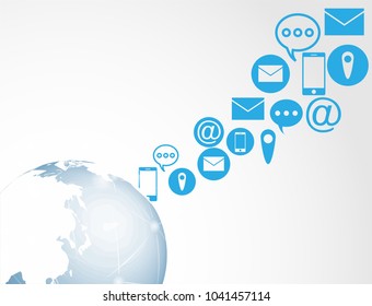 Business software and social media networking service concept. global with social media networking communicate global network connection. World map and line composition. white background,Vector