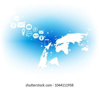 Business software and social media networking service concept. global with social media networking communicate global network connection. World map and line composition. white background,Vector