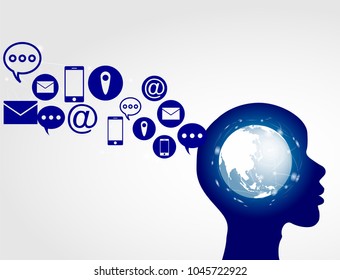 Business software and social media networking service concept. People communicate  global with social media networking communicate global network connection.  white background,Vector