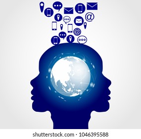 Business software and social media networking service concept. People communicate  global with social media networking communicate global network connection.  white background,Vector