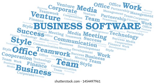 Business Software word cloud. Collage made with text only.