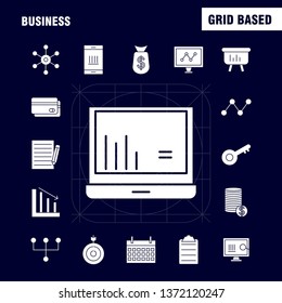 Business  Solid Glyph Icons Set For Infographics, Mobile UX/UI Kit And Print Design. Include: Globe, Internet, Network, Vector, Passport, Euro, Book, Document, Collection Modern Infographic Logo and P