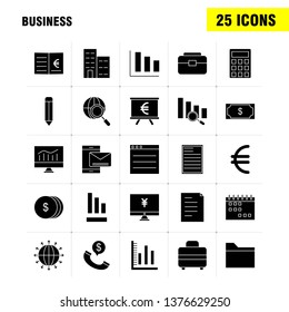 Business  Solid Glyph Icons Set For Infographics, Mobile UX/UI Kit And Print Design. Include: Cloud, Money, Dollar, Coin, Gear, Money, Idea, Bulb, Collection Modern Infographic Logo and Pictogram. - V