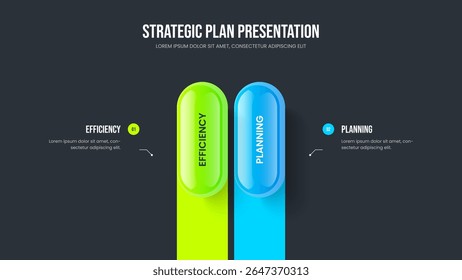 Diseño de diapositivas de infografía de elementos de solución empresarial 2. Plantilla de presentación de diapositivas de diagrama de dos pasos de desarrollo visual. Ilustración vectorial de presentación de revisión de Empresa.